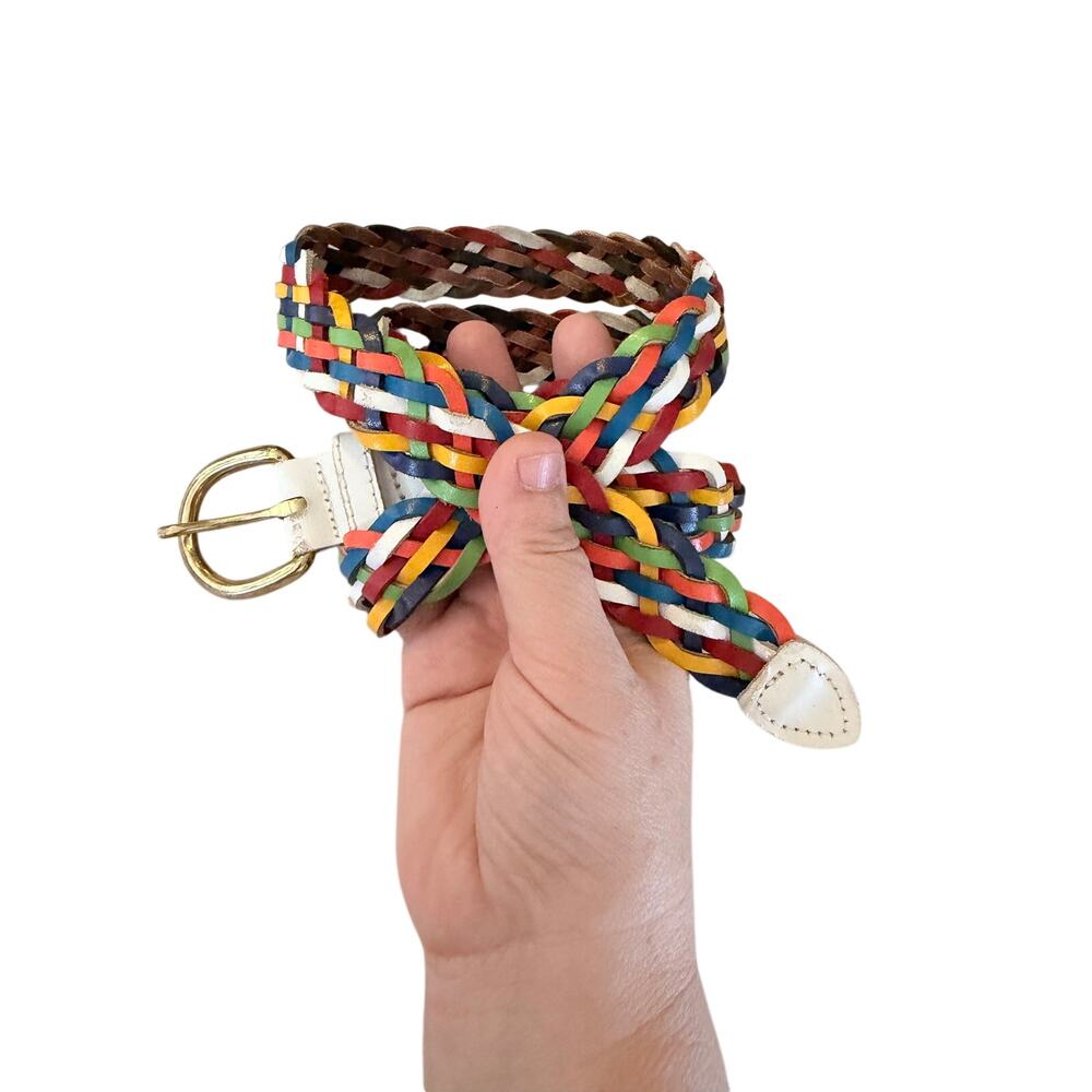 Vintage genuine leather multi color braided belt rainbow XL Guatemala pride bold